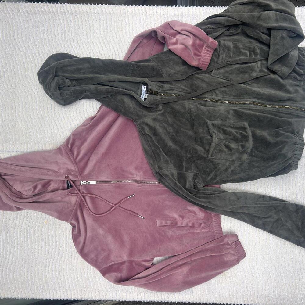 Women’s Small bundle of 2 Y2K Zip Up Sweatshirts Velour Pink + Gray Green Lot 2